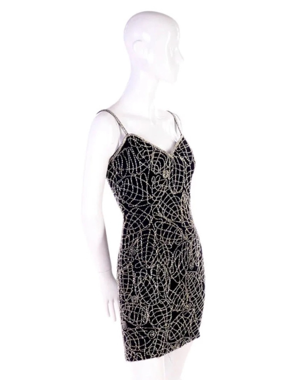 VTG Parisian Room Black Cocktail Dress 100% Silk Hand Beaded in India Size 4